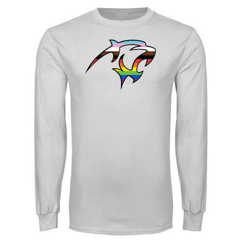 White Long Sleeve T Shirt - Adelphi Pride Mascot Head