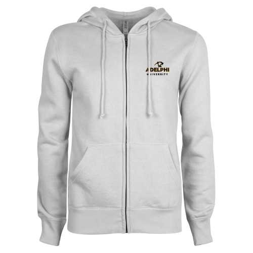  ENZA Womens White Fleece Full Zip Hoodie - Panther Head Adelphi University