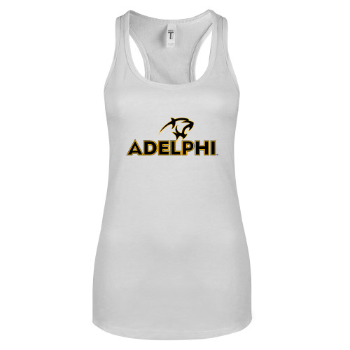  Next Level Racerback Tank White - Adelphi with Panther Head