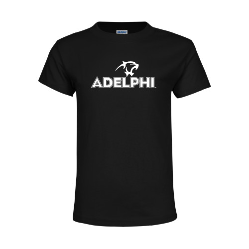  Youth Black T Shirt - Adelphi with Panther Head