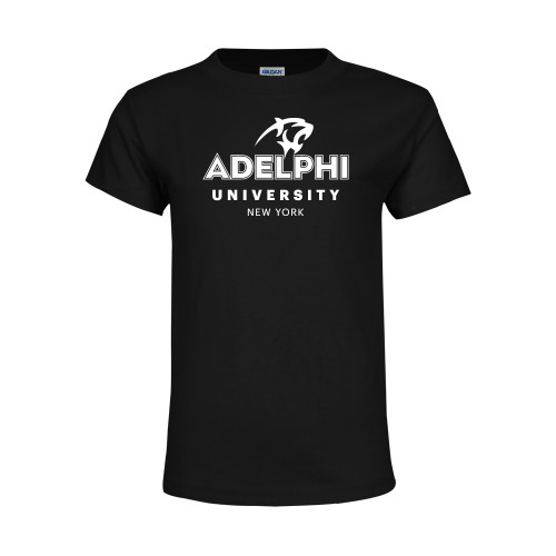 Youth Black T Shirt - Panther Head Adelphi University New York
