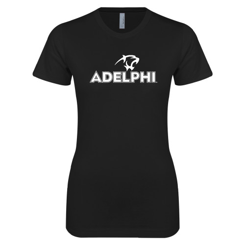  Next Level Womens Black Boyfriend Tee - Adelphi with Panther Head