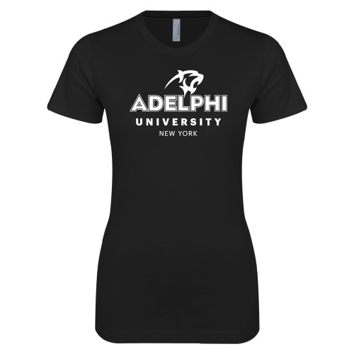  Next Level Womens Black Boyfriend Tee - Panther Head Adelphi University New York