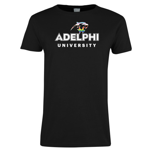  Womens Black Short Sleeve Tee - Adelphi Pride University Institutional