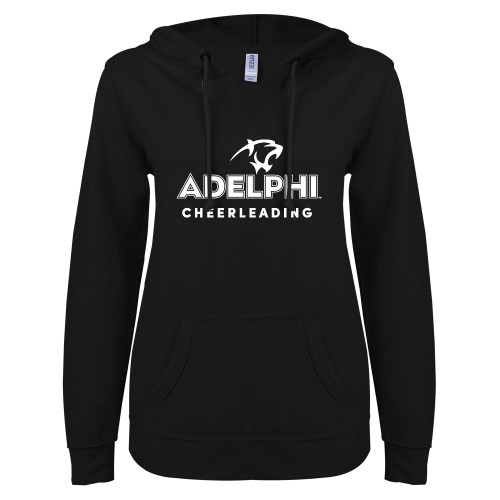  ENZA Womens Black V Notch Raw Edge Fleece Hoodie - Cheerleading