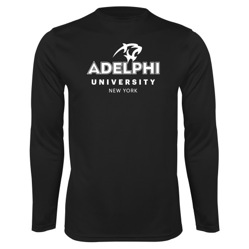  Black Performance Long Sleeve Shirt - Panther Head Adelphi University New York