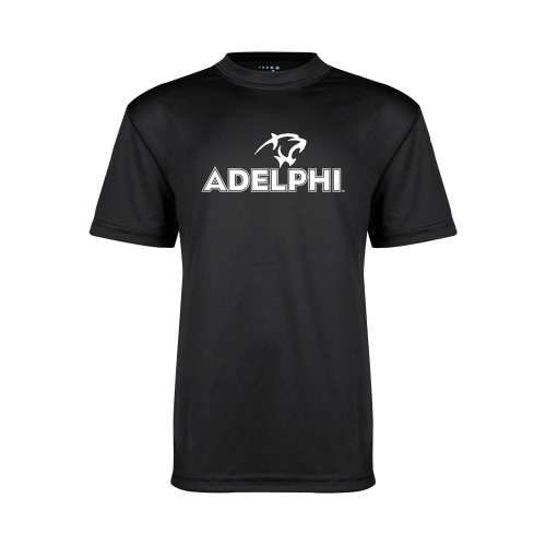  Youth Performance Black Tee - Adelphi with Panther Head