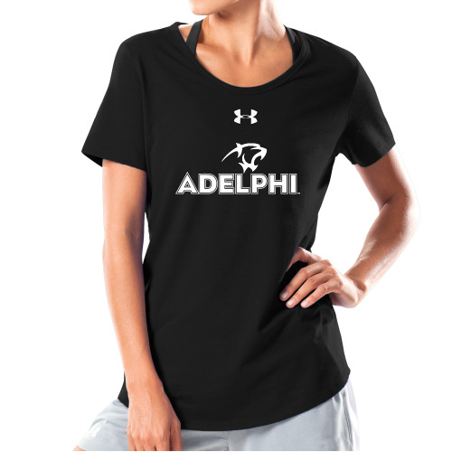  Under Armour Womens Black Charged Cotton Tee - Adelphi with Panther Head