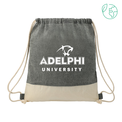  Split Recycled Cotton Natural/Black Drawstring Bag - Panther Head Adelphi University
