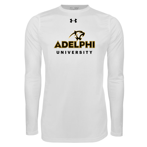  Under Armour White Long Sleeve Tech Tee - Panther Head Adelphi University