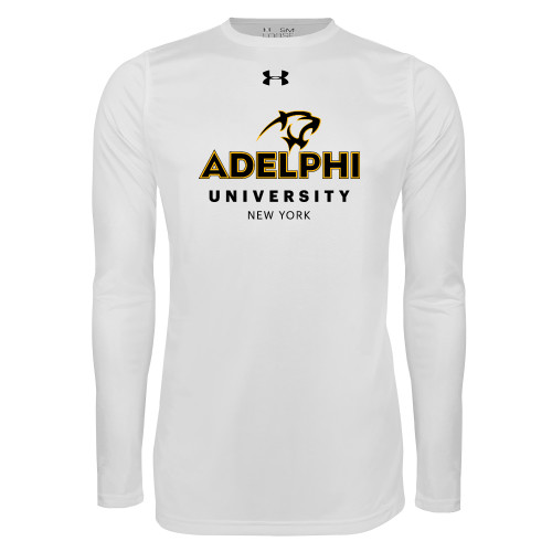  Under Armour White Long Sleeve Tech Tee - Panther Head Adelphi University New York