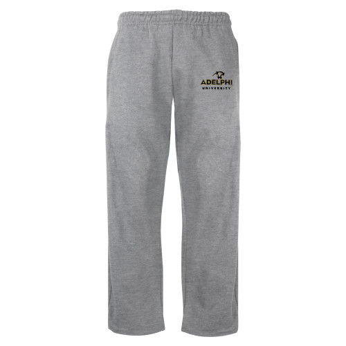  Grey Fleece Open Bottom Pant - Panther Head Adelphi University
