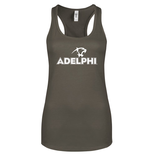  Next Level Womens Charcoal Racerback Tank - Adelphi with Panther Head