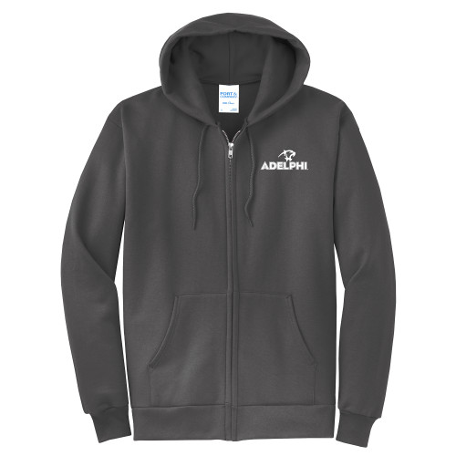  Extended Charcoal Fleece Full Zip Hoodie - Adelphi with Panther Head