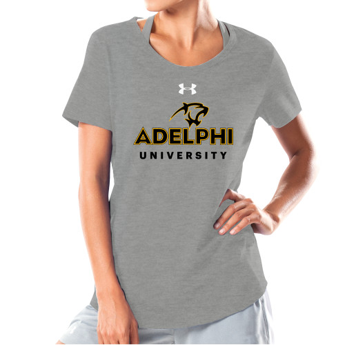  Under Armour Womens Grey Charged Cotton Tee - Panther Head Adelphi University