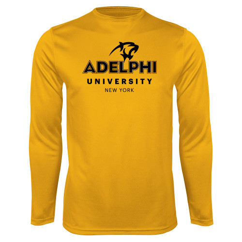  Gold Performance Long Sleeve Shirt - Panther Head Adelphi University New York