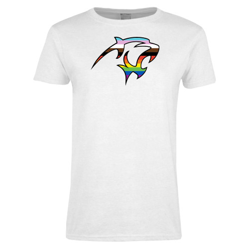  Womens White Short Sleeve Tee - Adelphi Pride Mascot Head