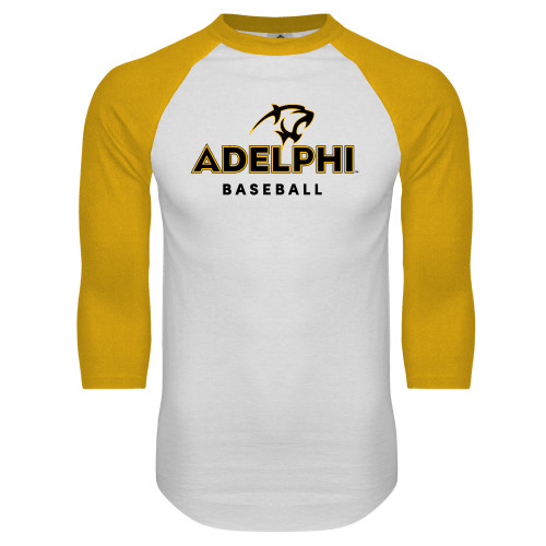  White/Gold Raglan Baseball T Shirt - Baseball
