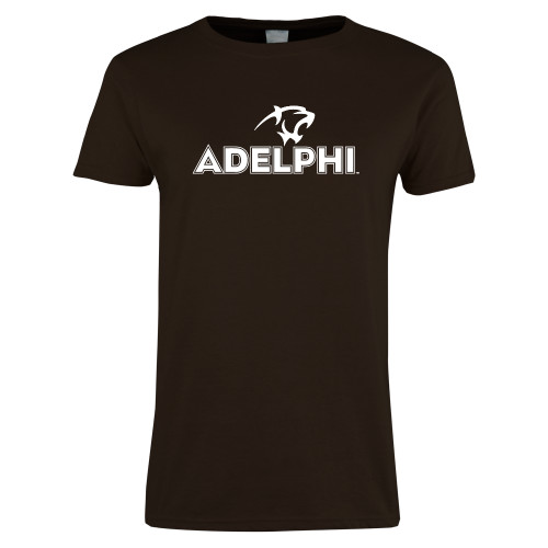  Womens Short Sleeve Brown Tee - Adelphi with Panther Head