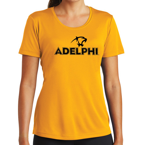  Womens Gold Performance Short Sleeve Tee - Adelphi with Panther Head