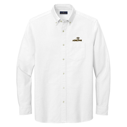  Brooks Brothers Mens White Casual Oxford Cloth Shirt - Adelphi with Panther Head
