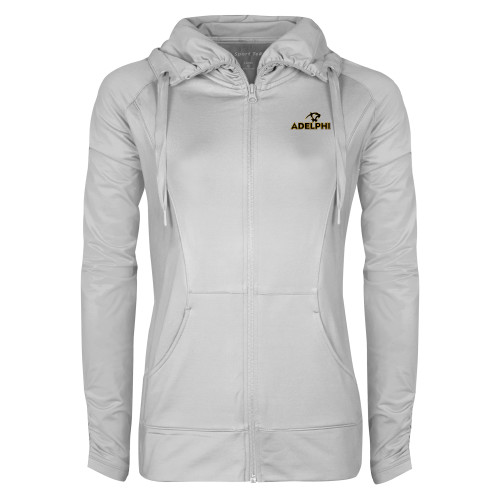  Womens White Sport Wick Stretch Full Zip Jacket - Adelphi with Panther Head