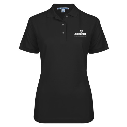  Womens Silk Touch Black Pique Polo - Adelphi Physical Education