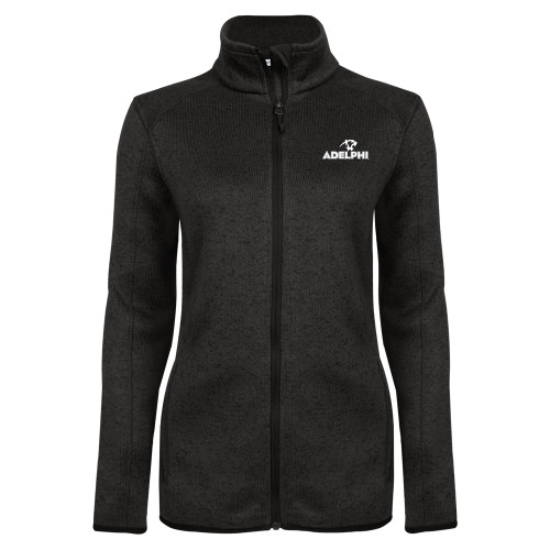  Womens Black Heather Fleece Jacket - Adelphi with Panther Head