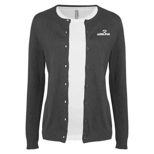  Womens Charcoal Cardigan Sweater - Adelphi with Panther Head