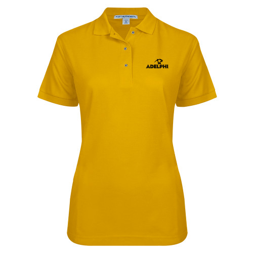  Womens Silk Touch Gold Pique Polo - Adelphi with Panther Head