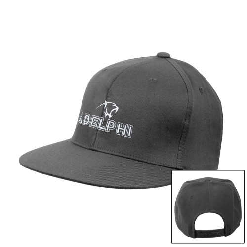 Charcoal Flat Bill Snapback Hat - Adelphi with Panther Head
