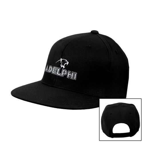  Black Flat Bill Snapback Hat - Adelphi with Panther Head