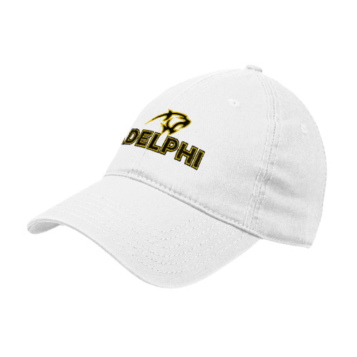  White Unstructured Adjustable Low Profile Hat - Adelphi with Panther Head