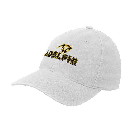  White Flexfit Structured Low Profile Hat - Adelphi with Panther Head