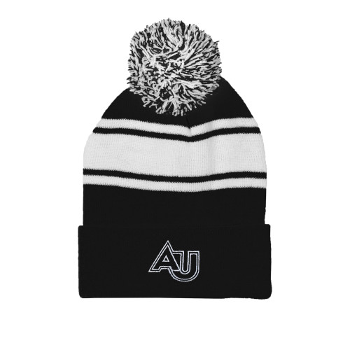  Black/White Two Tone Knit Pom Beanie w/Cuff - AU