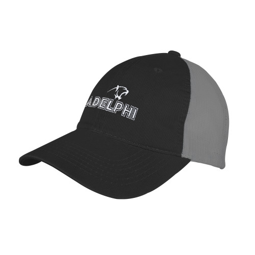  Black/Charcoal Mesh Back Unstructured Low Profile Hat - Adelphi with Panther Head