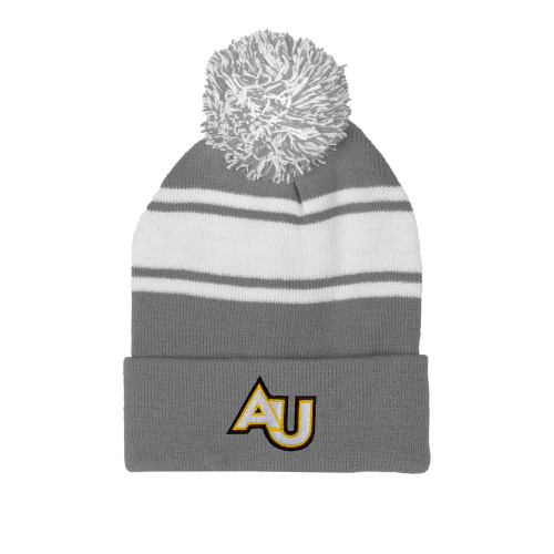  Grey/White Two Tone Knit Pom Beanie w/Cuff - AU