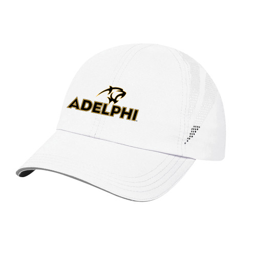  Womens White Performance Cap - Adelphi with Panther Head
