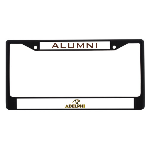  Alumni Metal License Plate Frame in Black - Adelphi with Panther Head
