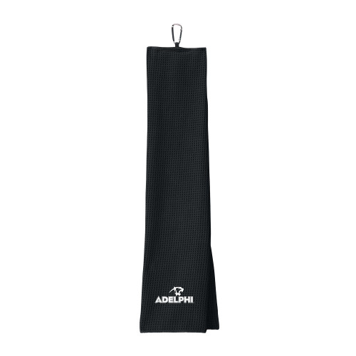  Black Waffle Microfiber Golf Towel - Adelphi with Panther Head