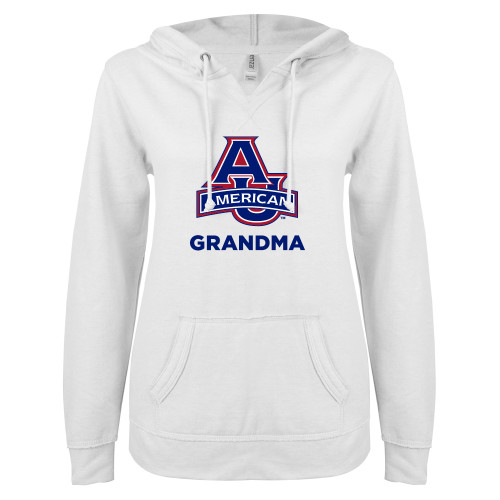  ENZA Womens White V Notch Raw Edge Fleece Hoodie - Grandma