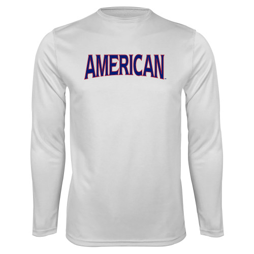  White Performance Long Sleeve Shirt - Wordmark