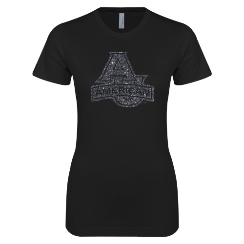  Next Level Womens Black Boyfriend Tee - Primary Mark Graphite Soft Glitter