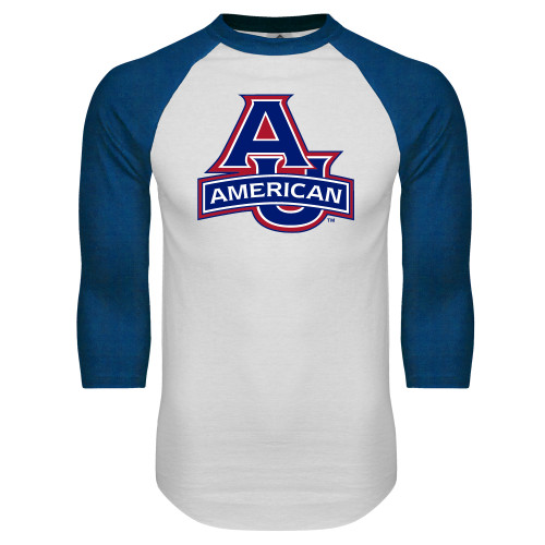  White/Royal Raglan Baseball T Shirt - Primary Mark