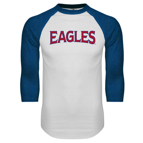  White/Royal Raglan Baseball T Shirt - Wordmark 2