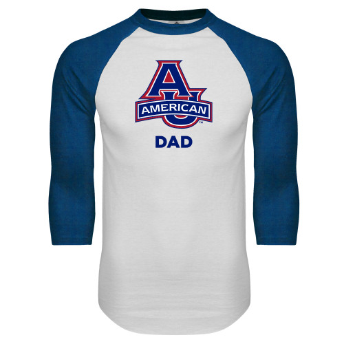 White/Royal Raglan Baseball T Shirt - Dad