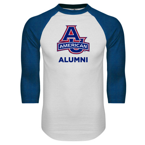  White/Royal Raglan Baseball T Shirt - Alumni