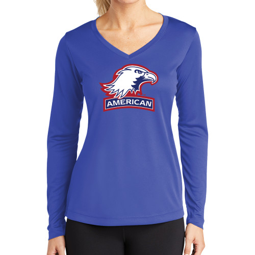  Womens Royal Performance Long Sleeve V Neck Shirt - Primary Mark 2