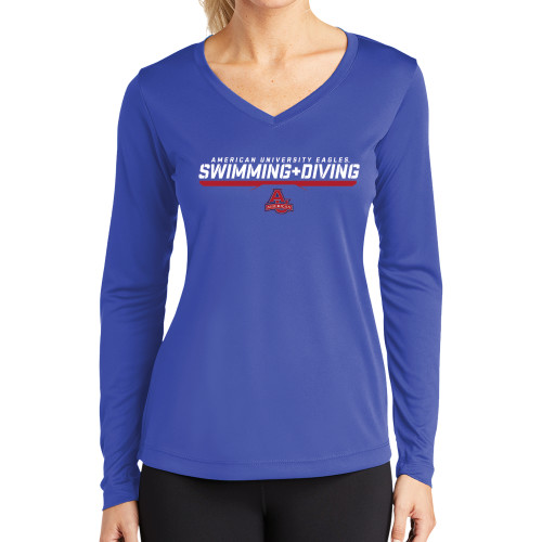  Womens Royal Performance Long Sleeve V Neck Shirt - Swimming and Diving