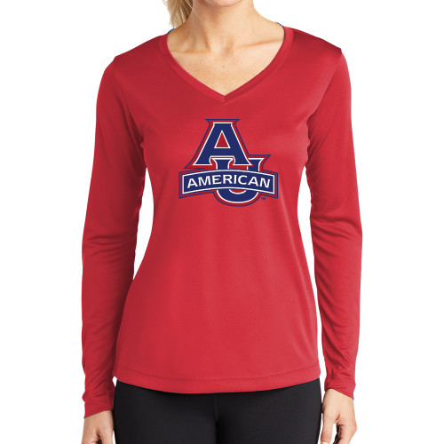 Main Image for  Womens Red Performance Long Sleeve V Neck Shirt